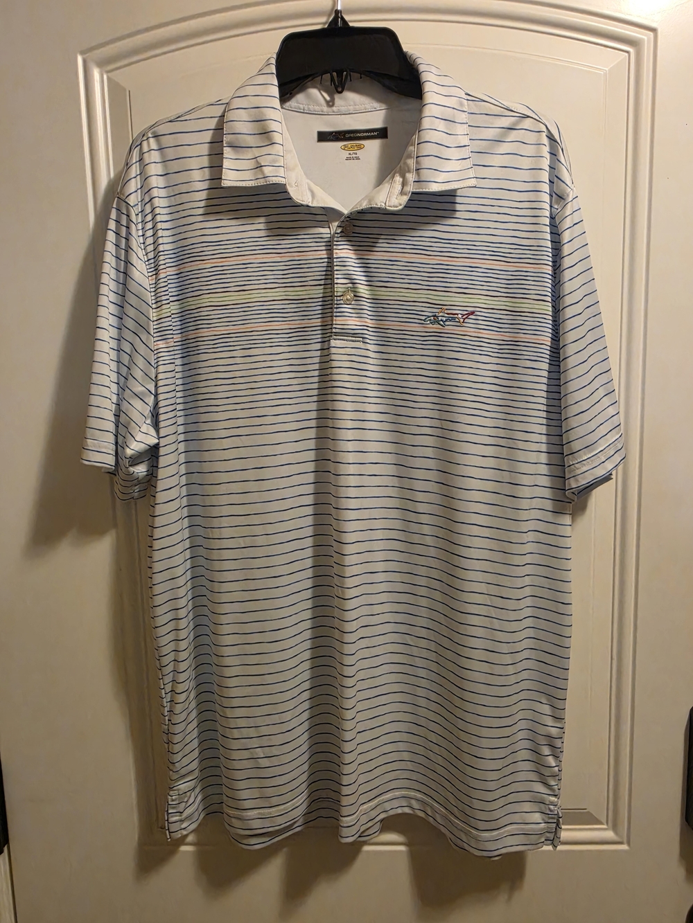Men's White & Blue Striped Polo Shirt - Performance Golf Style - Picture 2 of 4